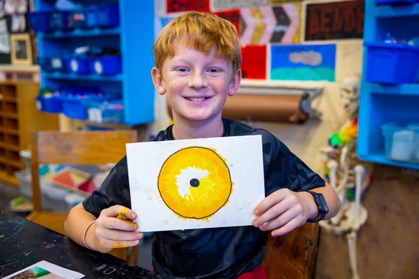 Students in an art class using oil pastels